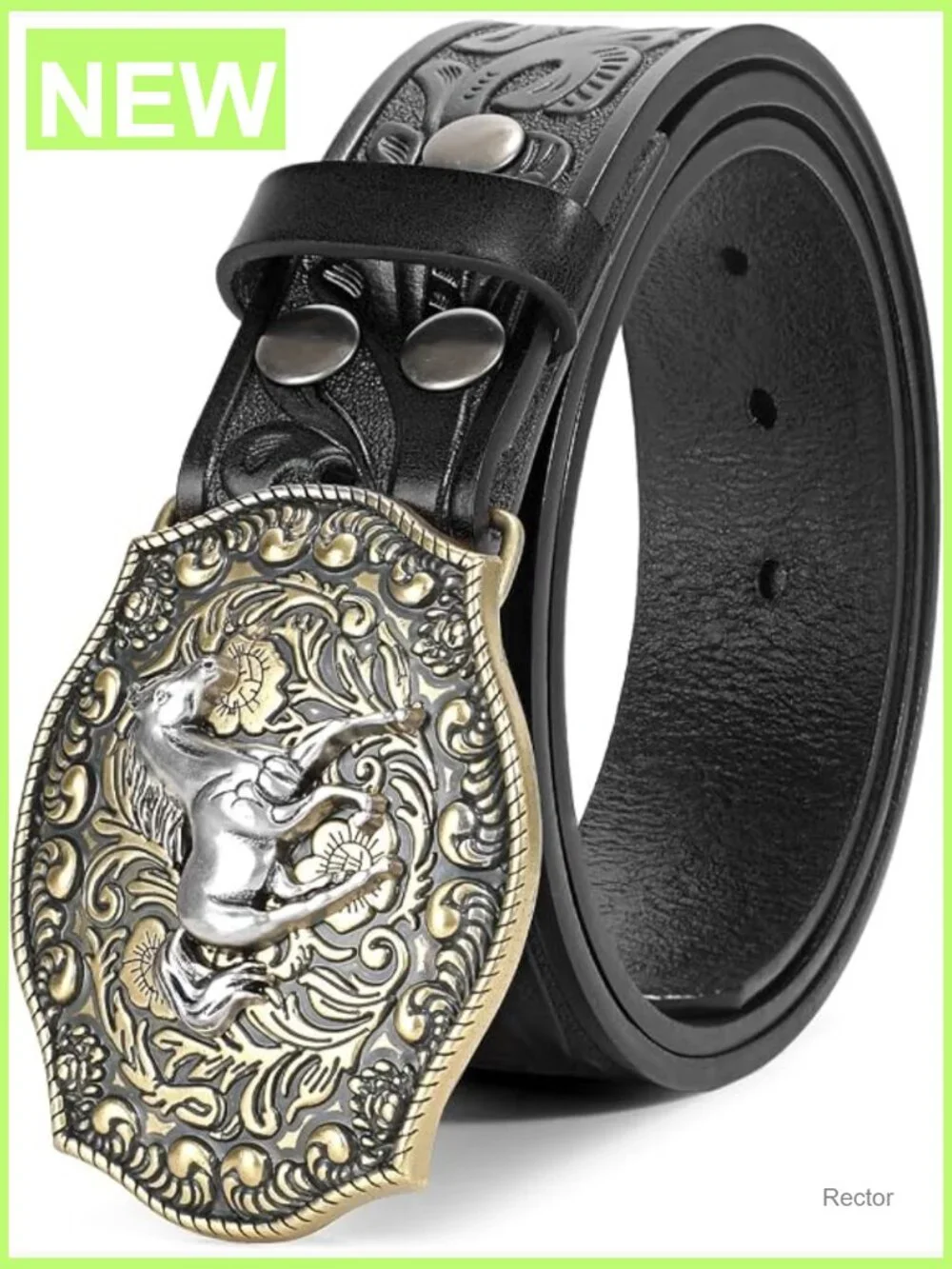 Western Leather Cowboy Belt with Removable Buckle for Men Women Unisex